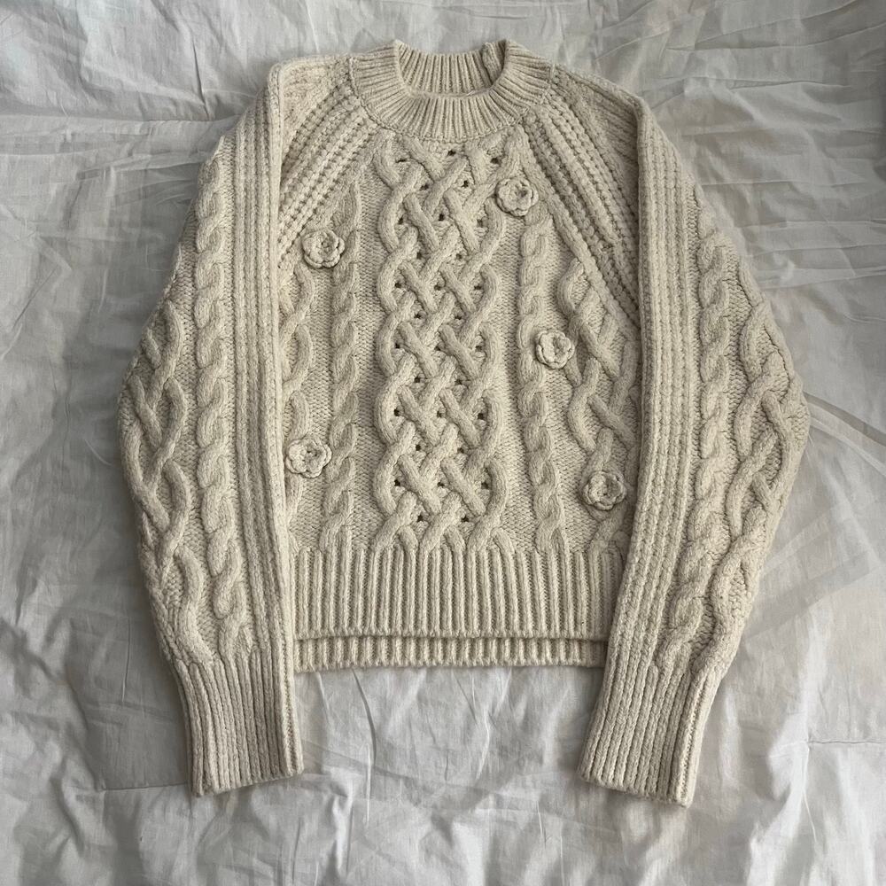 MANGO | Cream-Colored Flower Knit Sweater | XS